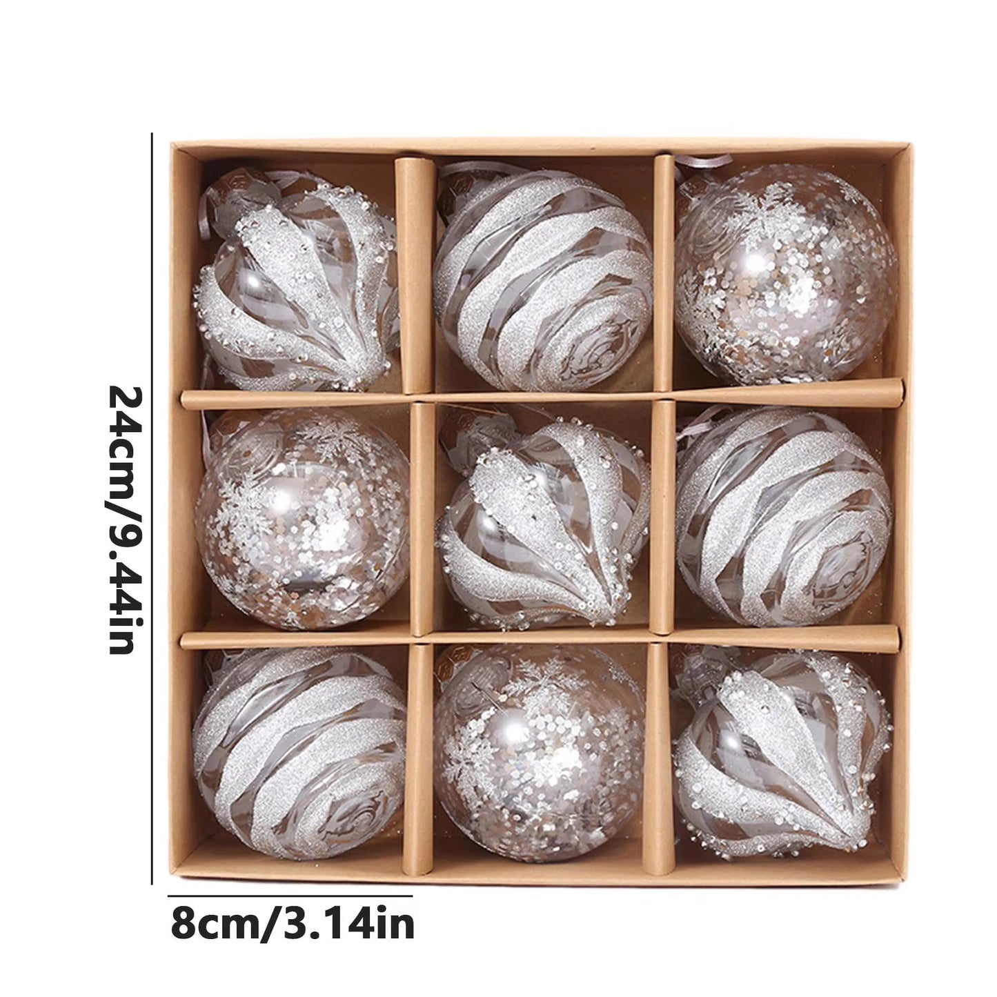 9Pcs Christmas Balls Exquisite Champagne Rose Gold Decorative Ball Christmas Tree Hanging Ornament Christmas Holiday Party Decor