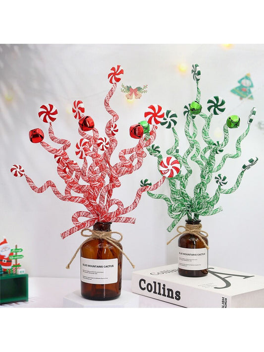 Christmas Bells Curly Pick Red White Christmas Picks Candy Shape Christmas Tree Picks Christmas Ornaments Christmas Tree Decorations Home Office Vase Party Ornaments,Christmas