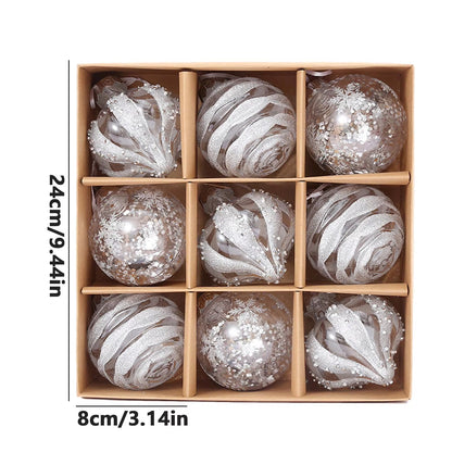 9Pcs Christmas Balls Exquisite Champagne Rose Gold Decorative Ball Christmas Tree Hanging Ornament Christmas Holiday Party Decor