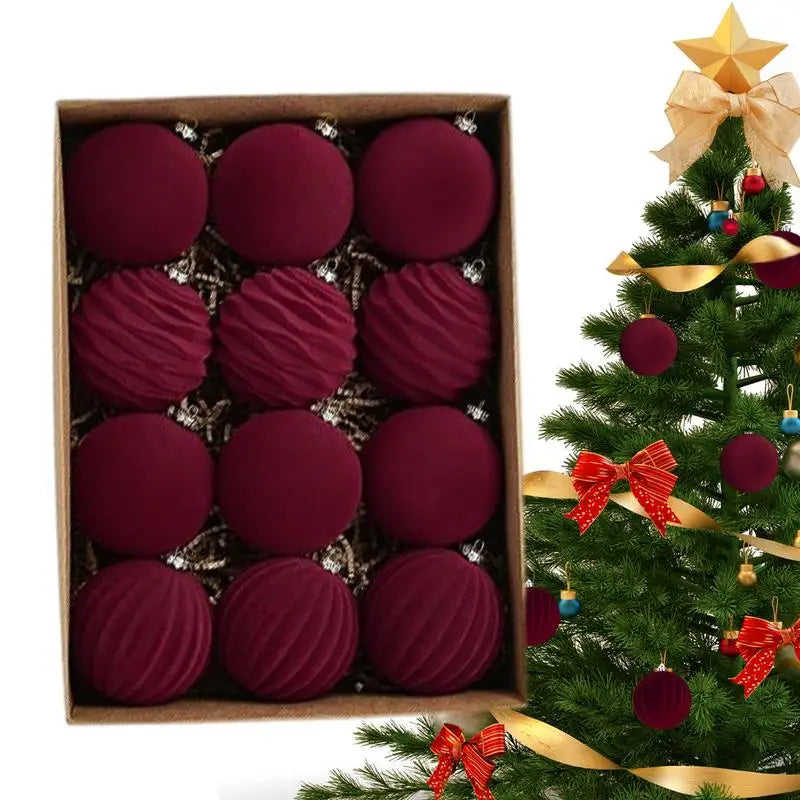 Christmas Balls Christmas Tree Decor 12 Pack Luxurious Green Flocked Christmas Ornaments Ball Bauble for Christmas Theme Party