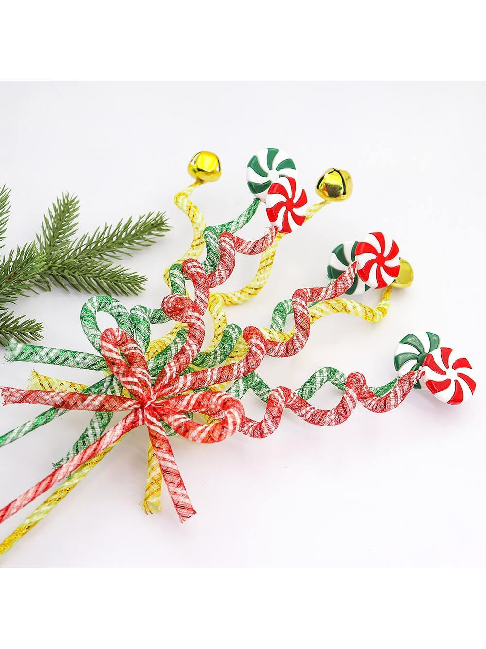 Christmas Bells Curly Pick Red White Christmas Picks Candy Shape Christmas Tree Picks Christmas Ornaments Christmas Tree Decorations Home Office Vase Party Ornaments,Christmas